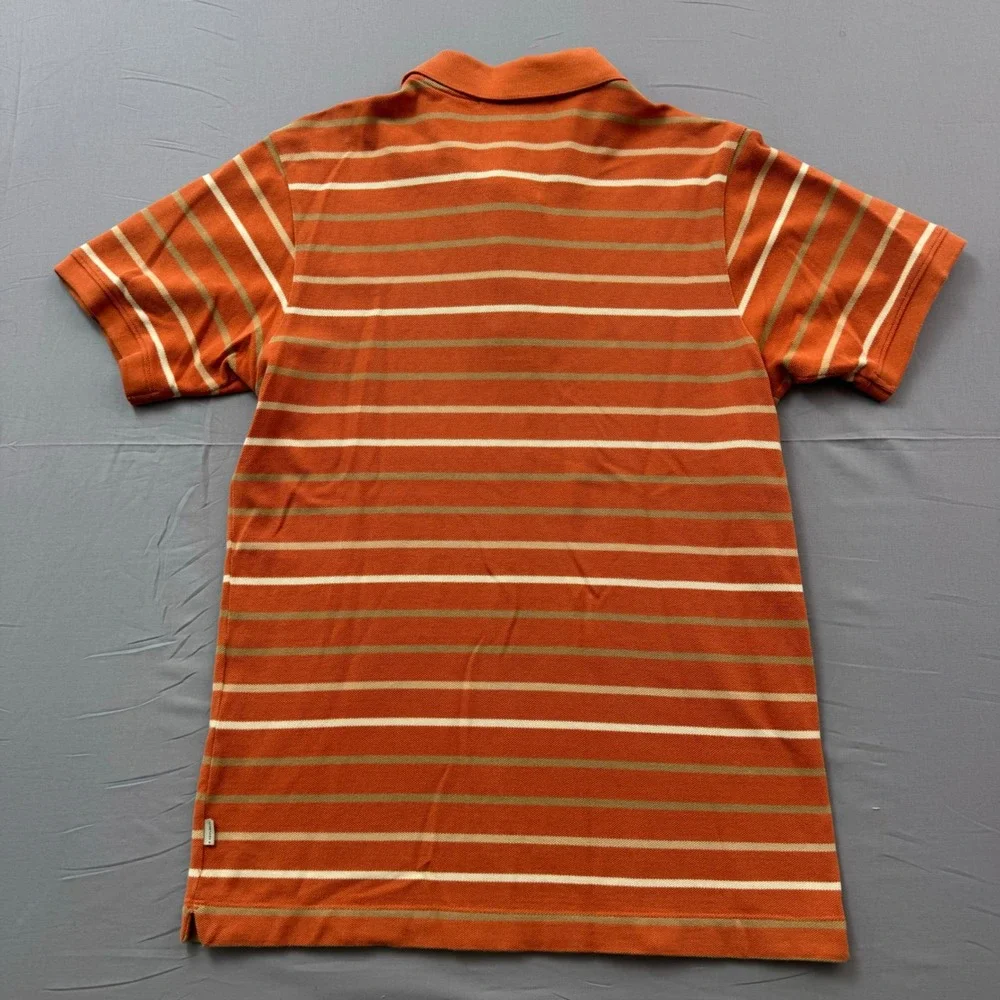 Banana Republic Mens Orange Striped Polo Shirt Medium Cotton Pique Short Sleeve